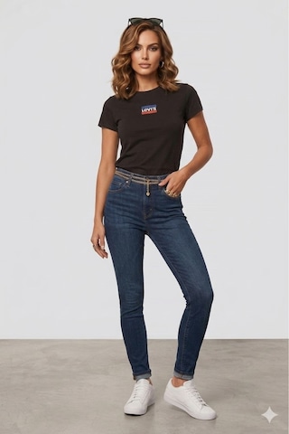 Levi's Pamuk Bisiklet Yaka Baskılı Siyah Kadın T-shirt Açık Siyah