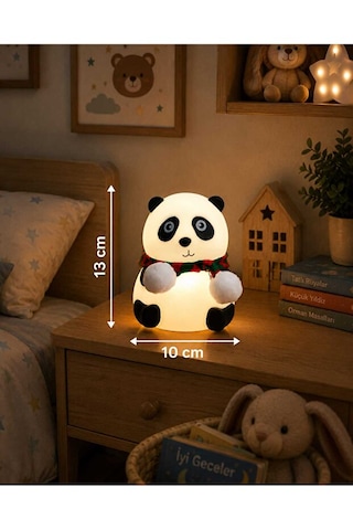 Sevimli Atkılı Panda Gece Lambası Yumuşak Typce Sarjlı 5 Renk Işıklı Çocuk Gece Lambası Beyaz