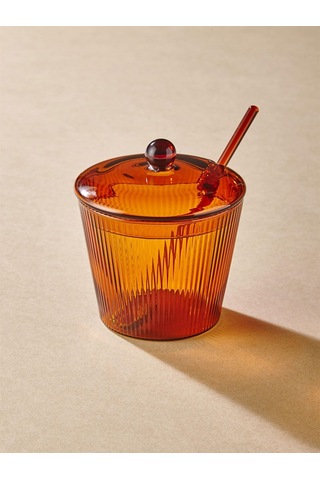 The Mia Striped Cam Kaşıklı Şekerlik Amber 10x12 Cm Cam0436
