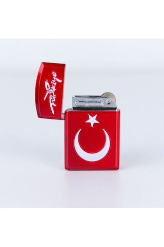 Mercitech Türkiye Logolu Ay Yıldızlı Kapaklı Full Metal Gazlı Çakmak Metal