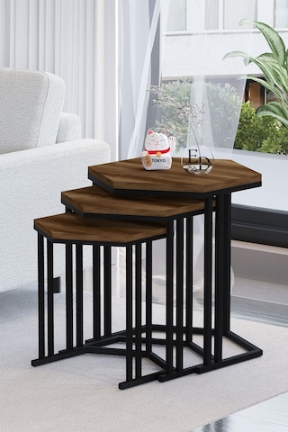 Tokyo 3'lü Zigon Sehpa Siyah Metal - Barok Tabla