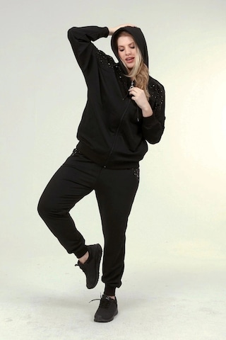 Taş Baskılı İncili Eşofman Takım Siyah