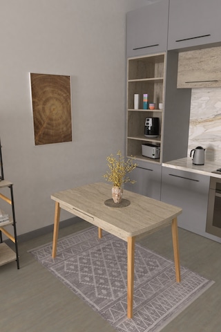 Vilinze Avanos Ahşap Açılır Kapanır Mdf Traverten Mutfak Masası - 70x120+30 Cm
