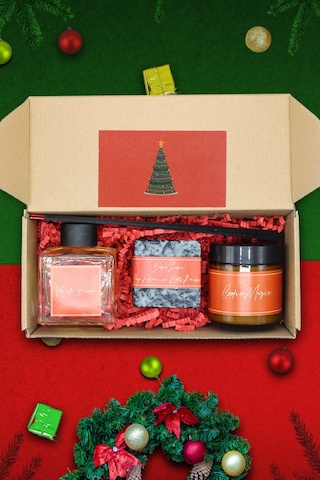 Yılbaşı Hediye Paketi Spicy Hediyelik Yeni Yıl Noel Seti, Mum Hediye Kutusu Kahverengi