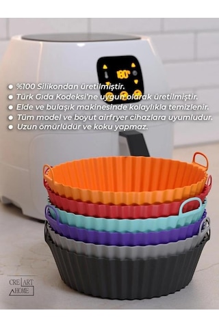 Airfryer Silikon Pişirme Kabı 20x5 Cm Bpa Içermez Tüm Airfryer'lere Uyumlu Pişirme Kağıdı Siyah