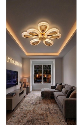 Damla Model 8'li Gold 3 Renk Modu Ledli Tavana Sıfır Salon Mutfak Çocuk Yatak Odası Led Avize