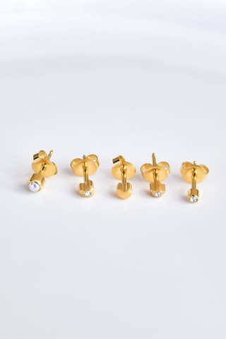 Çelik Gold Kaplama Cerrahi Tektaş Çivili 5'li Kombin Küpe Model6 Altın