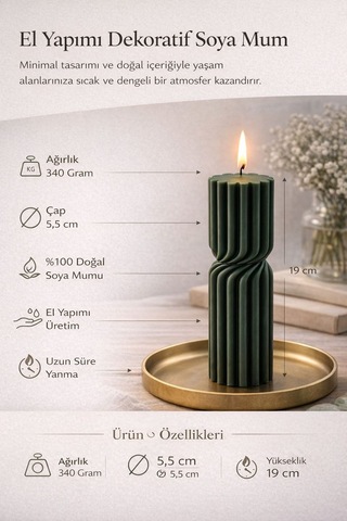 Dekoratif Lüks Soya Mum,el Yapımı Doğal Mum,uzun Yanma Süreli Modern Ev Hediyesi,ev Süsü Yeşil 340g Yeşil