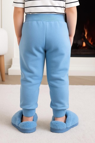 % 100 Pamuk Bebe+çocuk Cepli Alt Eşofman Kaşkorse Kumaştan Yumuşak Dokulu 9-36 Ay Mavi