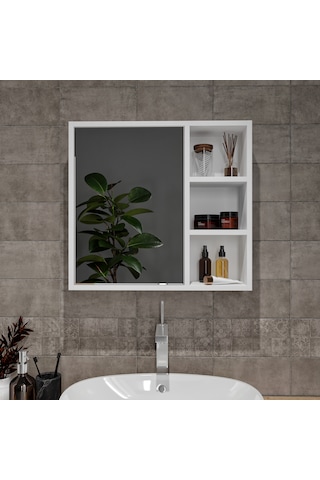 Ayna Kapaklı Tamamen Mdf Banyo Dolabı Beyaz