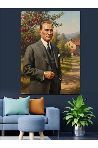 Mustafa Kemal Atatürk Ve Meyve Bahçesi Dekoratif Kanvas - Mdf Ahşap Tablo