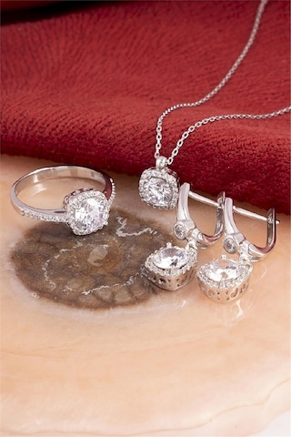 925 Ayar Gümüş Rodyumlu Beyaz Zirkon Taşlı Bayan Takı Seti -8229 Gümüş
