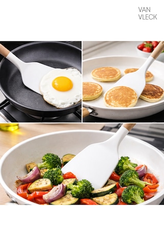 Silikon Spatula Isıya Dayanıklı Yapışmaz Mutfak Spatulası, Tencere Ve Tava Dostu Beyaz