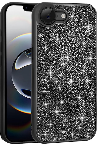 Apple Uyumlu iPhone 16e Kılıf Parlak Taşlı Tasarım Zore Pırlanta Kapak Siyah