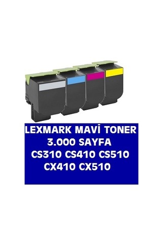 Lexmark Mavi Cs310 Cs410 Cs510 Cx410 Cx510 70C8Hc0 70C80C0 Toner