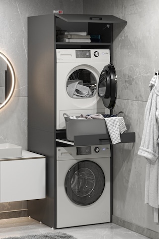 Bofigo Çamaşır Makinesi Dolabı Kurutma Makinesi Dolabı Banyo Dolabı Irmak Antrasit