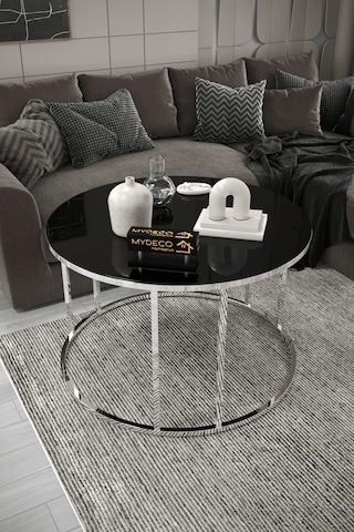 Çift Bacak Orta Sehpa Gümüş Ayak Siyah Ayna