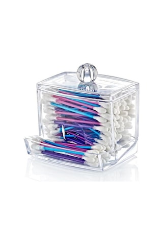 Flosoft Pamuklu Kulak Çubuğu Organizeri, Kulak Pamukluğu Kutusu Düzenleyici Şeffaf