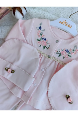 Yeni Doğan Kız Bebek Pembe Bahardalı Nakışlı Hastane Çıkışı