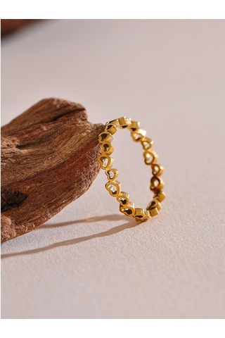 Eetit Minimalist Paslanmaz Çelik Kalp Aşk Hollow Ince Yüzük Kadınlar İçin Altın Renk Su Geçirmez Romantik Moda Günlük Takı Hediye 9 Altın