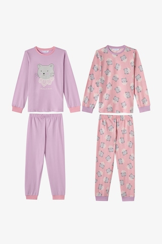 Penti Kız Çocuk Pembe Dainty Kitty Pamuklu Uzun Kollu 2li Pijama Takımı