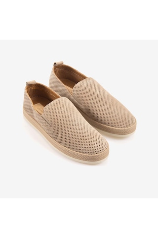 Kemal Tanca Andrea Giovanni Erkek Kauçuk Taban Süet Perfore Casual Loafer 5187 Bej