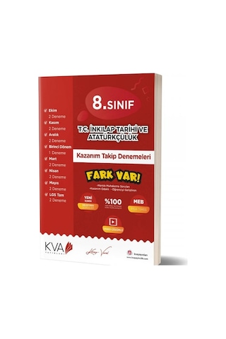 8. Sınıf T.C. İnkılap Tarihi ve Atatürkçülük Kazanım Takip Denemeleri - KVA Yayınları
