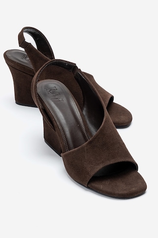 Luvishoes Zyra Kahverengi Süet Kadın Dolgu Topuklu Ayakkabı