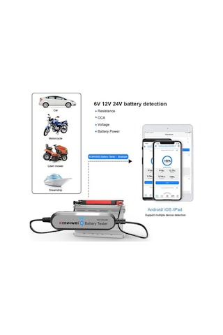 Novahub Konnwei Bk200 Araç Akü Test Cihazı - 6v/12v/24v Motor, Çim Biçme Makinesi Ve Gemi Aküleri İçin Bt Destekli Analizör