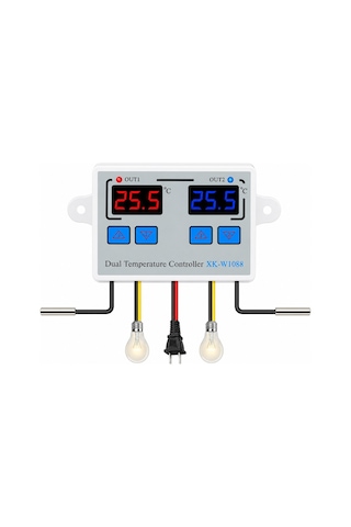 Xk-w1088 Çift Kanallı Dijital Sıcaklık Kontrol Cihazı 12v Dc 2 10a Röle Çift Ntc Sensör