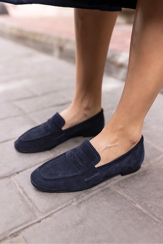 Otton Kadin Lacivert Gercek Suet Loafer Babet Lacivert Suet