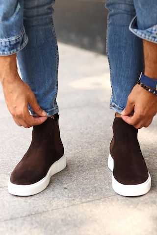 Shoetyle - Kahverengi Hakiki Deri Süet Erkek Chelsea Bot 250-041 -1168 Kahverengi