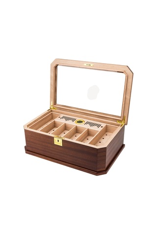 Lubinski New Cedar Camlı Tepsili Puro Kutusu Humidor Kahve 100s
