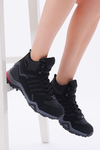 Rahat Kalıp Yanı Şerit Detaylı Bağcıklı Unisex Siyah Füme Trekking Bot Tb242-0 Siyah Füme