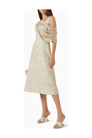 Eegen Studio Şık Off - Shoulder Midi Elbise Toplantılar Için Ideal, Fıtı Tabanlı Tasarım Sarı