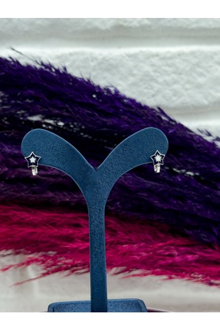 925 Ayar Gümüş Yıldızlı Mineli Zarif Kız Çocuk Küpesi Gümüş