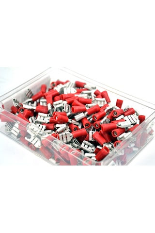 200 Adet 0,50-1,50mm Kablo Ucu 6,3 Dişi Fiş Kırmızı Sıkmalı