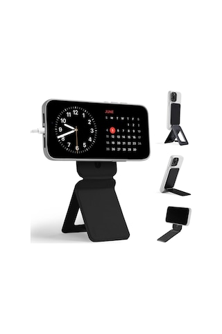 Taşınabilir Mini Telefon Standı Siyah Renk Katlanabilir Kartlık Manyetik Özellikli Çok Amaçlı Stand