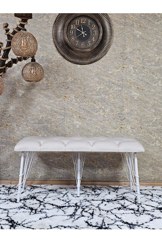 Zafir Metal Beyaz Tel Ayaklı 100 Cm Puf Bench - Puf - Bench - Oturak - Mutfak Oturağı - Antre Oturağı Krem