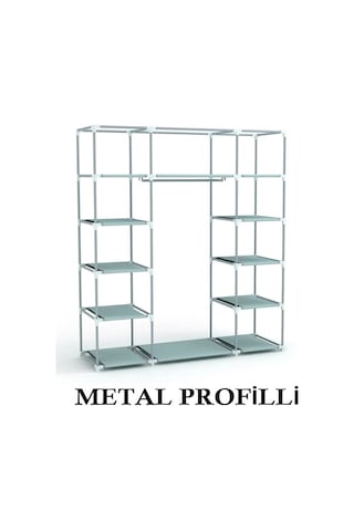 Beyazpazar Metal Profilli Bez Dolap 12 Raflı+Askılıklı Bez Dolap Siyah