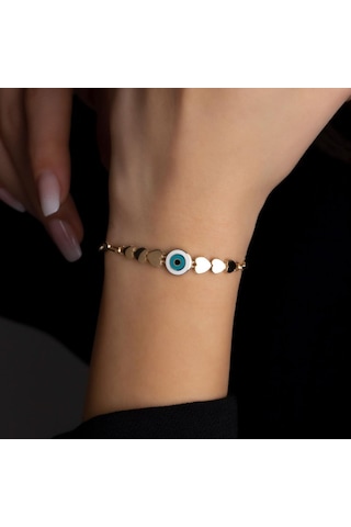 Kalpli Nazar Bileklik BL0044 Sarı Altın