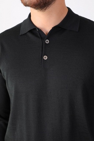 Ferraro Siyah Polo Yaka Superfine Erkek Triko Kazak Siyah