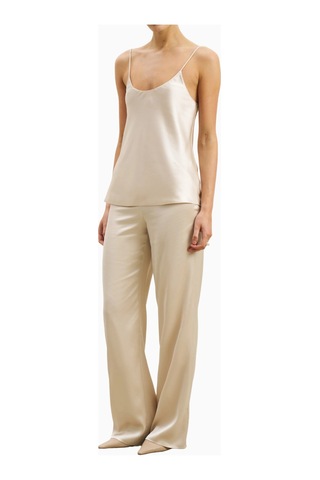 Because Of Alice Formal Satin Straight Leg Trousers Saten Düz Paça Kadın Pantolon Kırık Beyaz