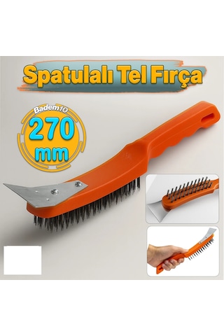 Spatulalı Çelik Tel Fırça 270 Mm Metal Kazıma Temizleme Pas Söker