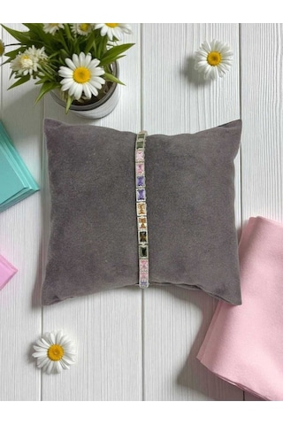 925 Ayar Gümüş Renkli Baget Taşlı Kadın Bileklik Gümüş