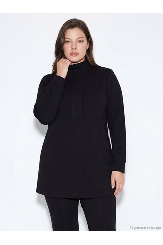 Lcw Modest Siyah Dik Yaka Soft Touch Kadın Sweatshirt Tunik