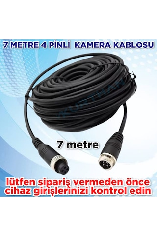 4 Pinli 7 Metre Ticari Araç Kamera Kablosu 12-24 Volt