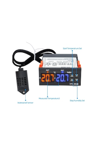 Stc-3028 12v Lcd Ekranlı Nem Sıcaklık Kontrol Termostatı