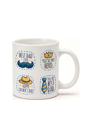 Babaya Özel Best Dad Yazılı Kupa Bardak - Komik Tasarım Baskılı Seramik Hediye Kupa Bardak Çok Renkli