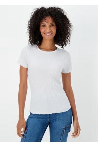 2499 Beyaz Dokulu Kadın T-shirt -90 Beyaz